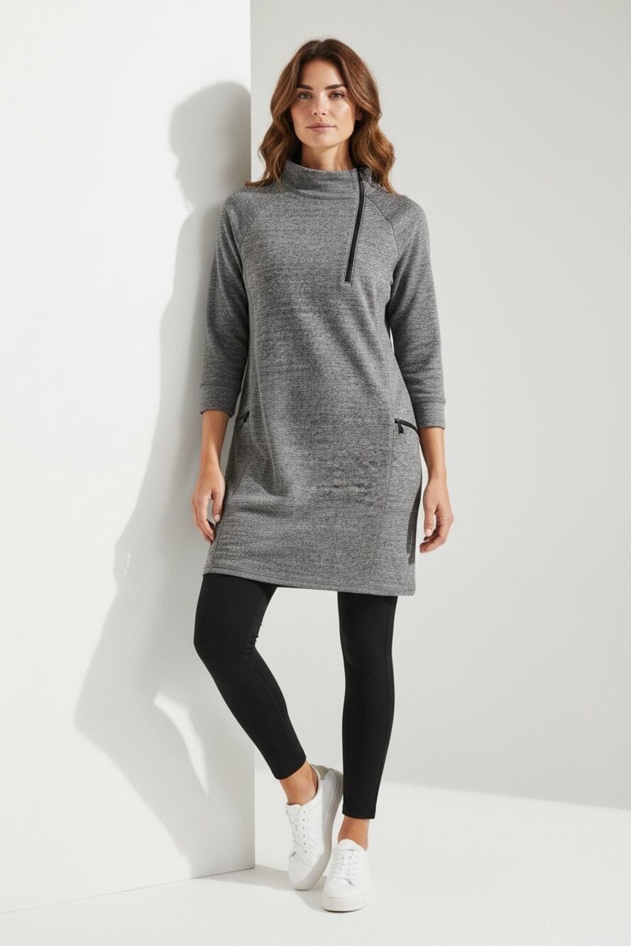T by Talbots Pima Cotton UPF 50 Small Dress Zipper Mock Neck Tunic Asymmetrical